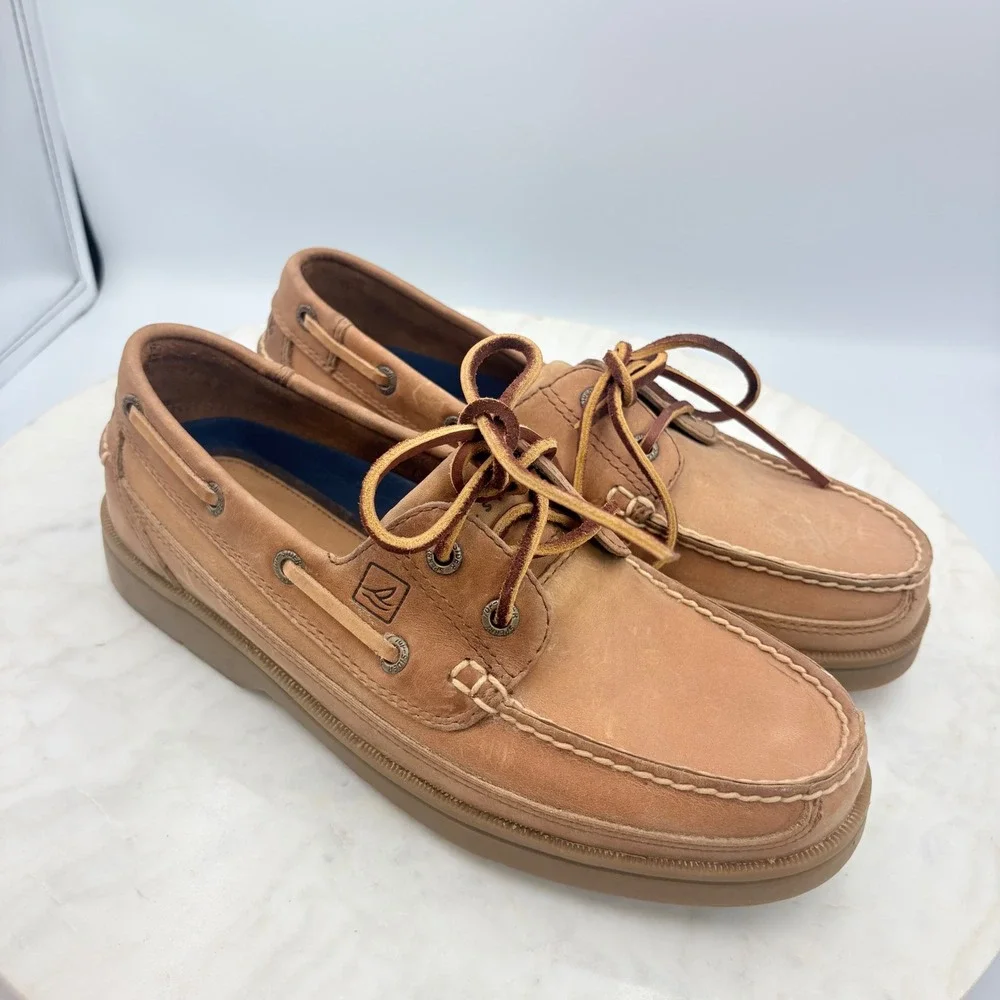 Sperry Boat Shoes Mens 7M Tan Leather Original Loafers Uniform Preppy School